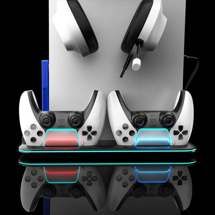 For PS5 Slim / Pro Multi-functional Cooling Stand with Controller Charging Station & Game Disc Storage Holder(Black)