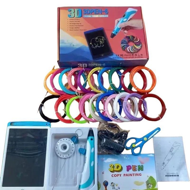 Hand-held 3D Printing Pen Kit with 20 Colors PLA Filament, Drawing Pad, Base, Scissors, Finger Guards, Art Book & Accessories EU