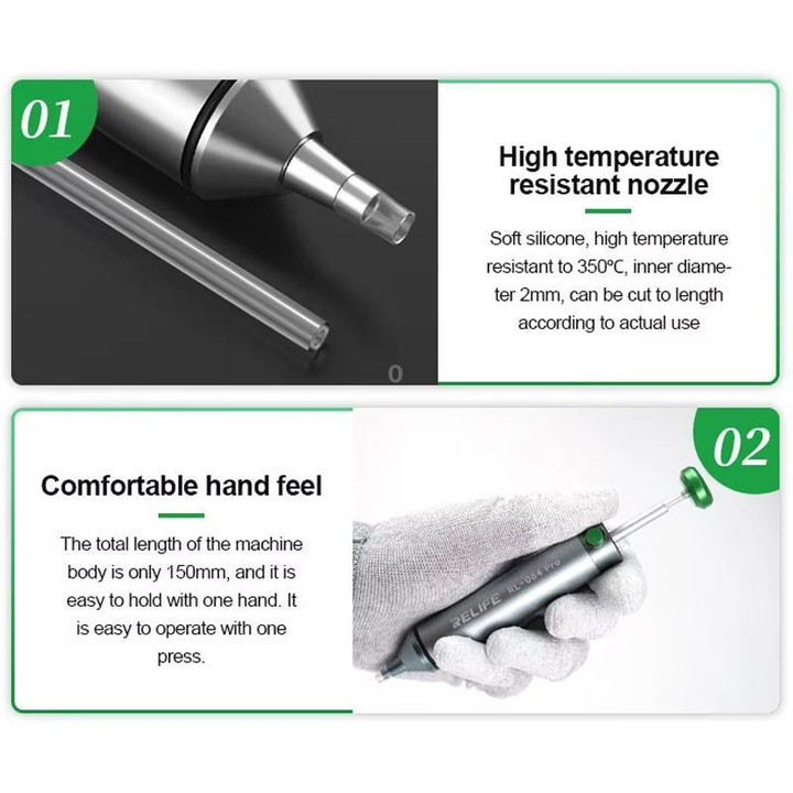 RELIFE RL-084 Pro Powerful Aluminium Alloy Solder Sucker Manual Solder Residue Sucker