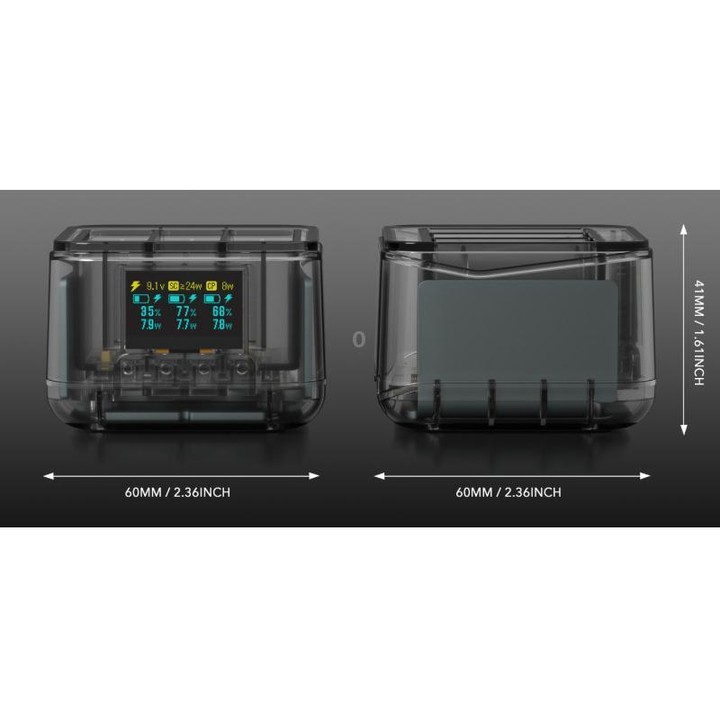 For GoPro HERO13 Black Triple Battery Charger Smart Charging Dock With OLED Display(Transparent Black)