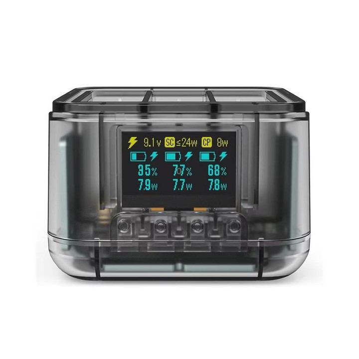 For GoPro HERO13 Black Triple Battery Charger Smart Charging Dock With OLED Display(Transparent Black)