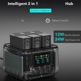 For GoPro HERO13 Black Triple Battery Charger Smart Charging Dock With OLED Display(Transparent Black)