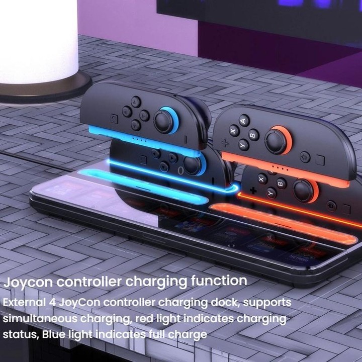 For Nintendo Switch 2 Controller Charging Dock Ultra-thin Stand With 8 Game Card Storage(Black)