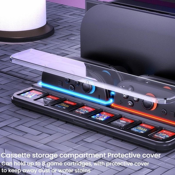 For Nintendo Switch 2 Controller Charging Dock Ultra-thin Stand With 8 Game Card Storage(Black)