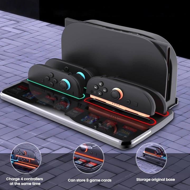 For Nintendo Switch 2 Controller Charging Dock Ultra-thin Stand With 8 Game Card Storage(Black)