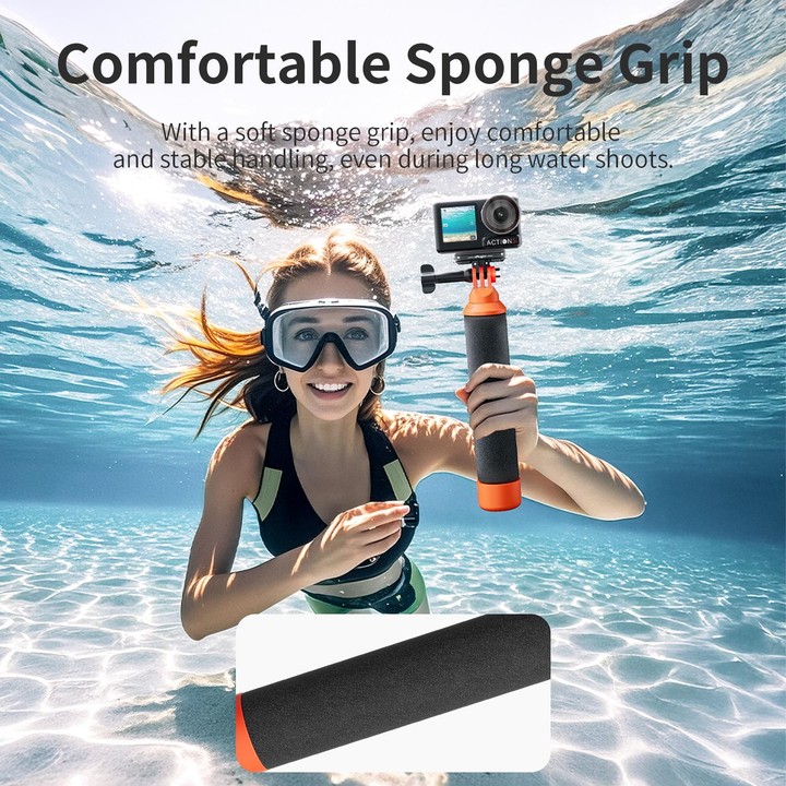 aMagisn Universal Floating Hand Grip for Action Cameras with Triple Claw & 1/4-inch Screw Mount(Black Orange)