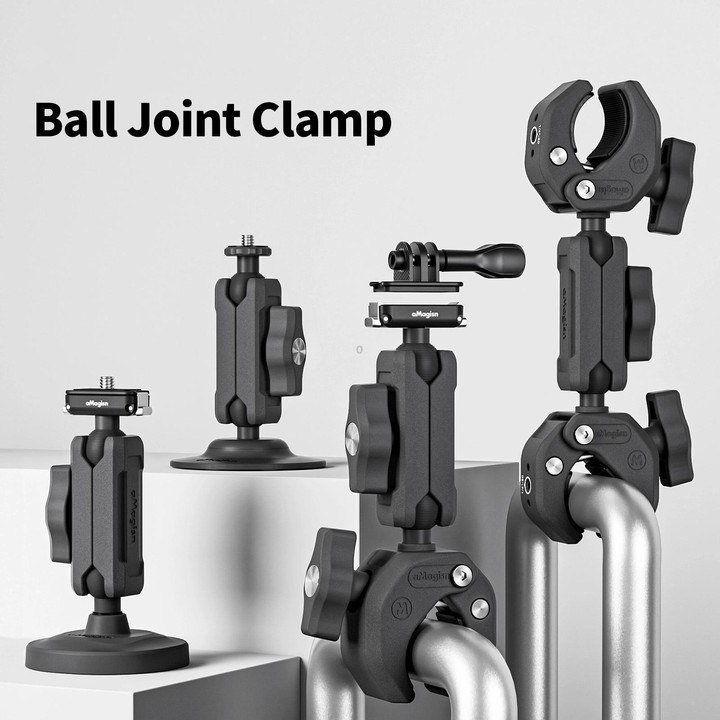 aMagisn Metal Arm Clamp Mount Adhesive Base with 1/4-inch Joint Ball For Insta360, DJI, GoPro Cameras(Black)