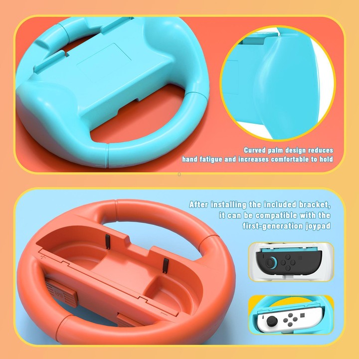 2pcs /Pack Steering Wheel Grip for Nintendo Switch 2/Switch Joy-Con Controllers(Orange Blue)