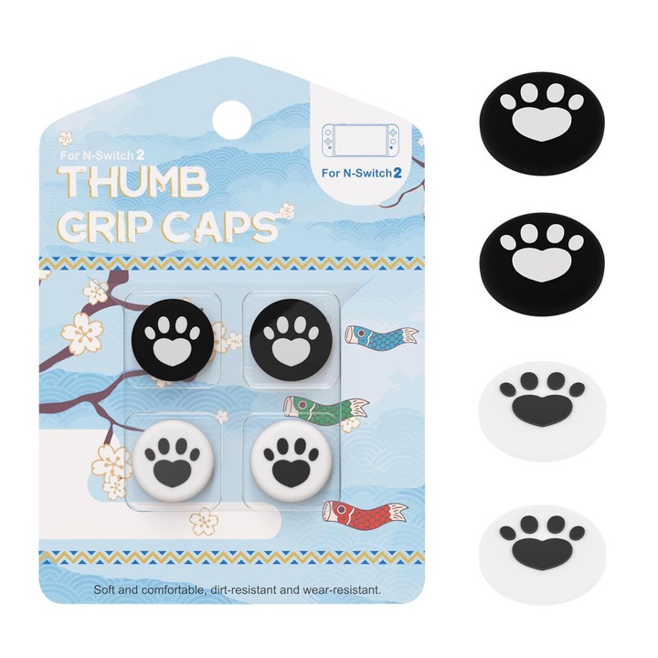 For Nintendo Switch 2 Joy-Con 2pairs Claw-Print Silicone Thumb Grip Caps Button Covers(Black White)