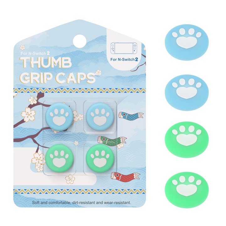For Nintendo Switch 2 Joy-Con 2pairs Claw-Print Silicone Thumb Grip Caps Button Covers(White Blue Green)