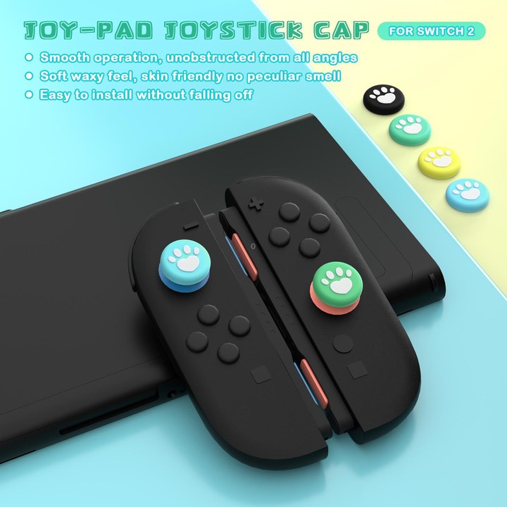 For Nintendo Switch 2 Joy-Con 2pairs Claw-Print Silicone Thumb Grip Caps Button Covers(White Blue Green)