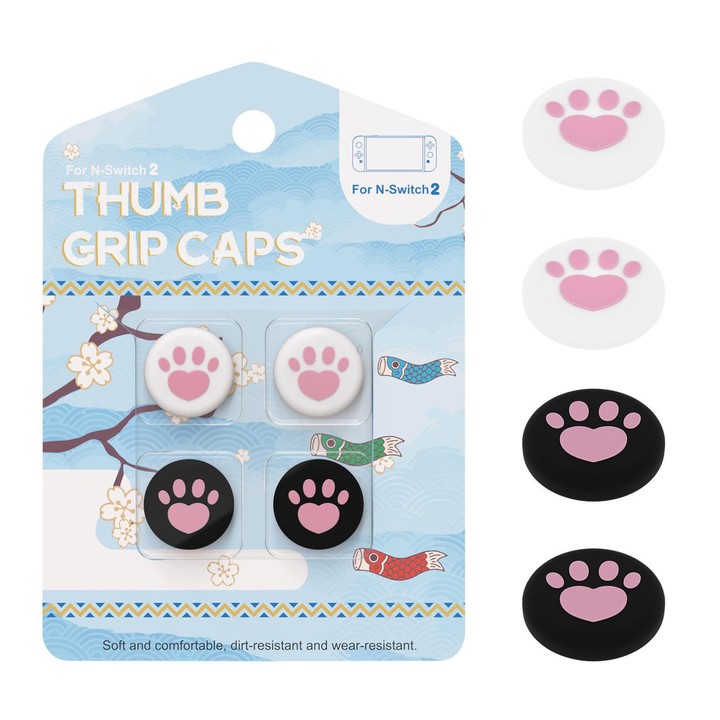 For Nintendo Switch 2 Joy-Con 2pairs Claw-Print Silicone Thumb Grip Caps Button Covers(Black White Pink)