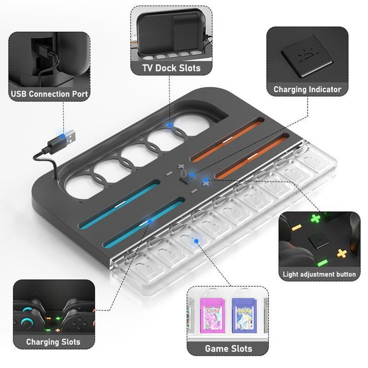 For Nintendo Switch 2 Console and Joy-Con Controllers Charging Dock with RGB Lighting, 9 Game Card Slots