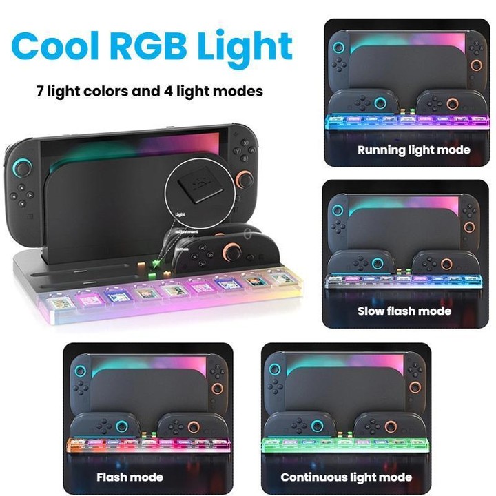 For Nintendo Switch 2 Console and Joy-Con Controllers Charging Dock with RGB Lighting, 9 Game Card Slots