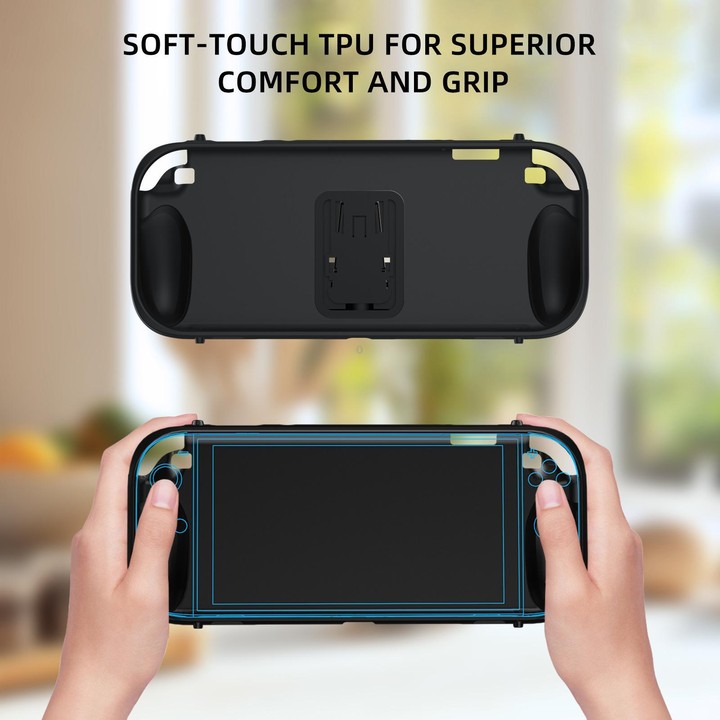 For Nintendo Switch 2 Full-Body Protective Case TPU Base + ABS Cover with Built-in Stand & Carrying Handle(Black)