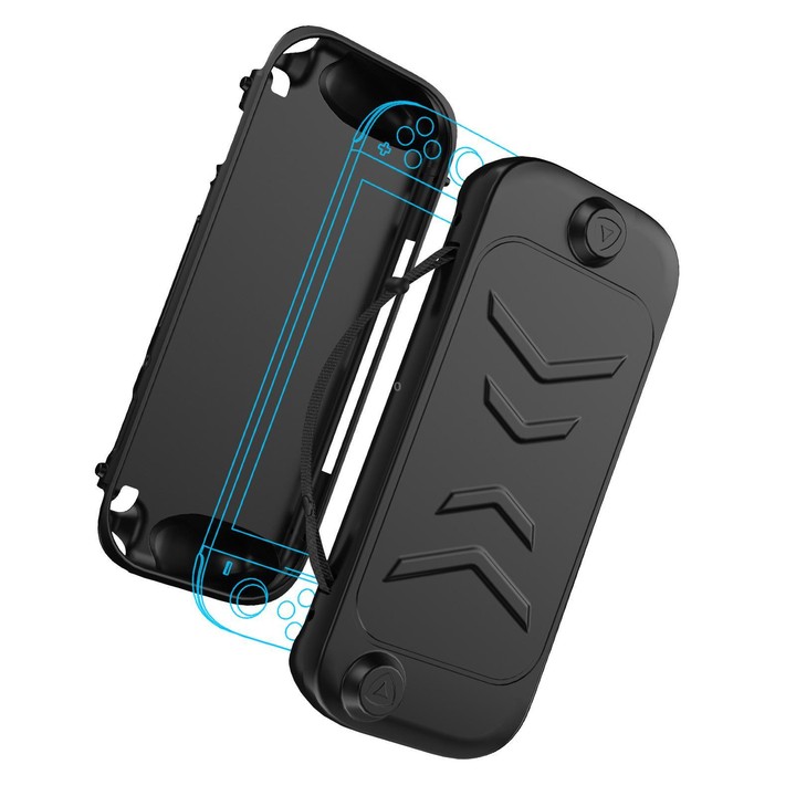 For Nintendo Switch 2 Full-Body Protective Case TPU Base + ABS Cover with Built-in Stand & Carrying Handle(Black)