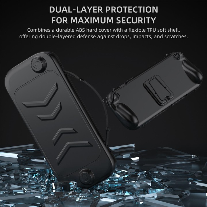 For Nintendo Switch 2 Full-Body Protective Case TPU Base + ABS Cover with Built-in Stand & Carrying Handle(Transparent Black)