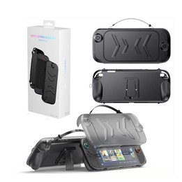For Nintendo Switch 2 Full-Body Protective Case TPU Base + ABS Cover with Built-in Stand & Carrying Handle(Transparent Black)