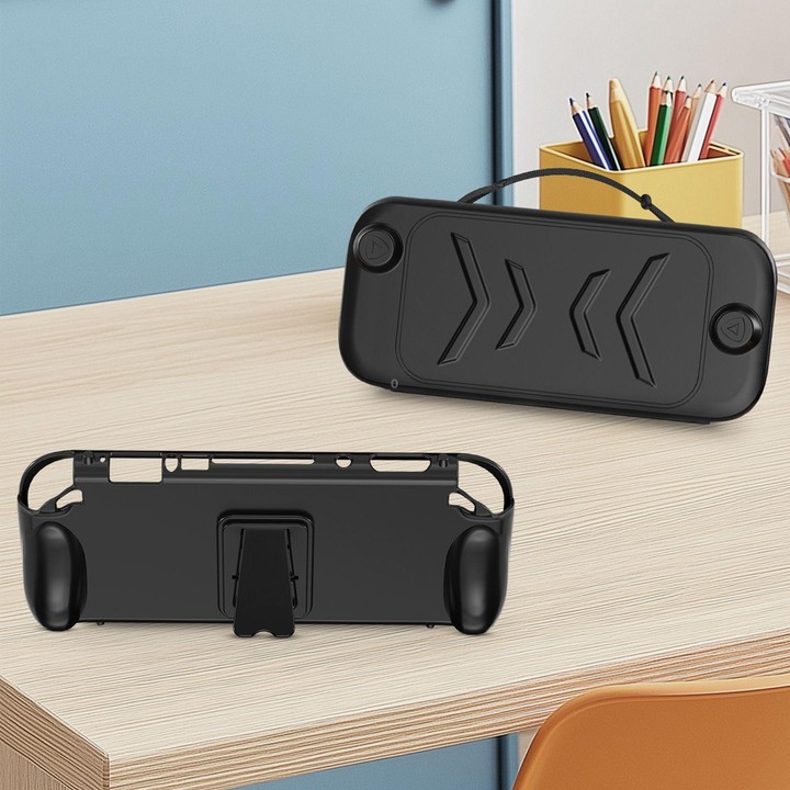 For Nintendo Switch 2 Full-Body Protective Case TPU Base + ABS Cover with Built-in Stand & Carrying Handle(Transparent Black)