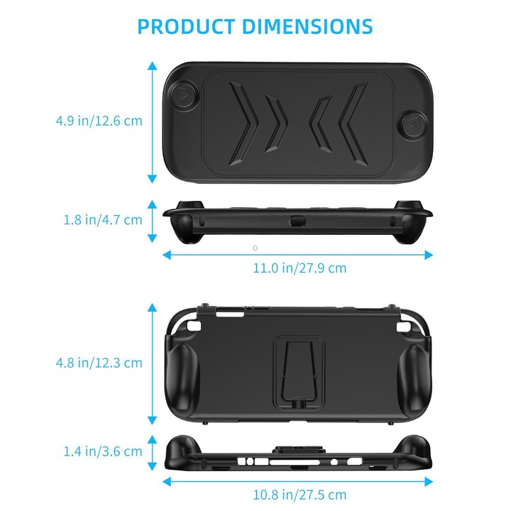 For Nintendo Switch 2 Full-Body Protective Case TPU Base + ABS Cover with Built-in Stand & Carrying Handle(Transparent Black)