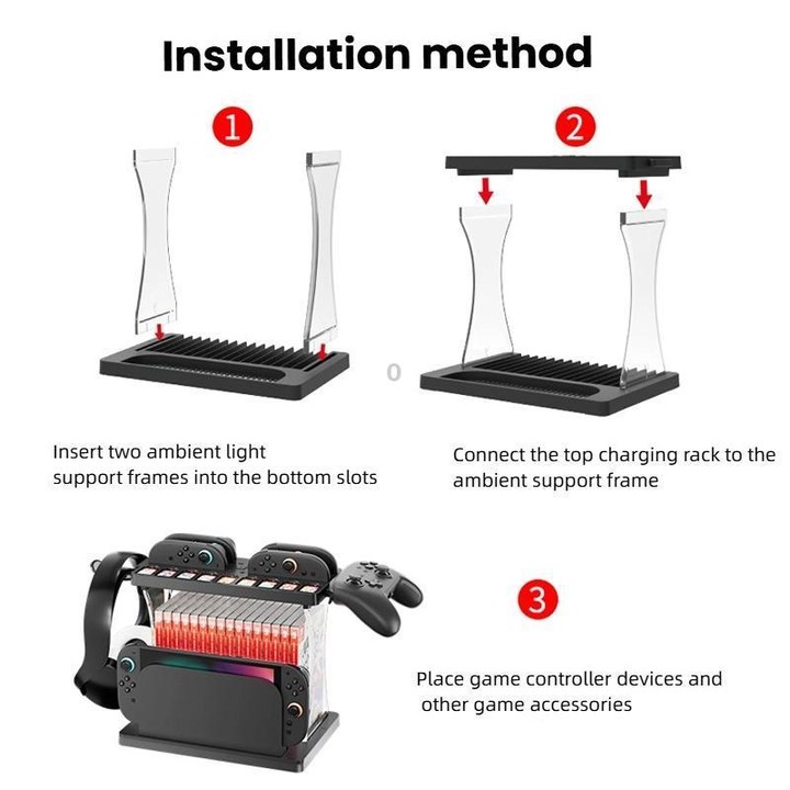 For Nintendo Switch 2 Joy-Con Multi-Functional Holder Charging Station with RGB Lights 25 Game Card Storage