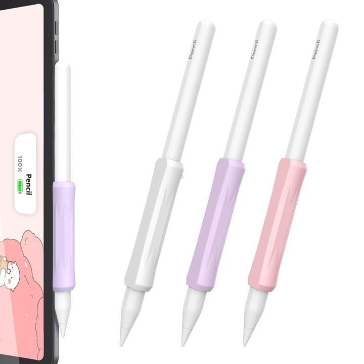 For Apple Pencil Pro / USB-C / 2 AhaStyle DD07 3pcs Silicone Pen Grip(White+Pink+Purple)