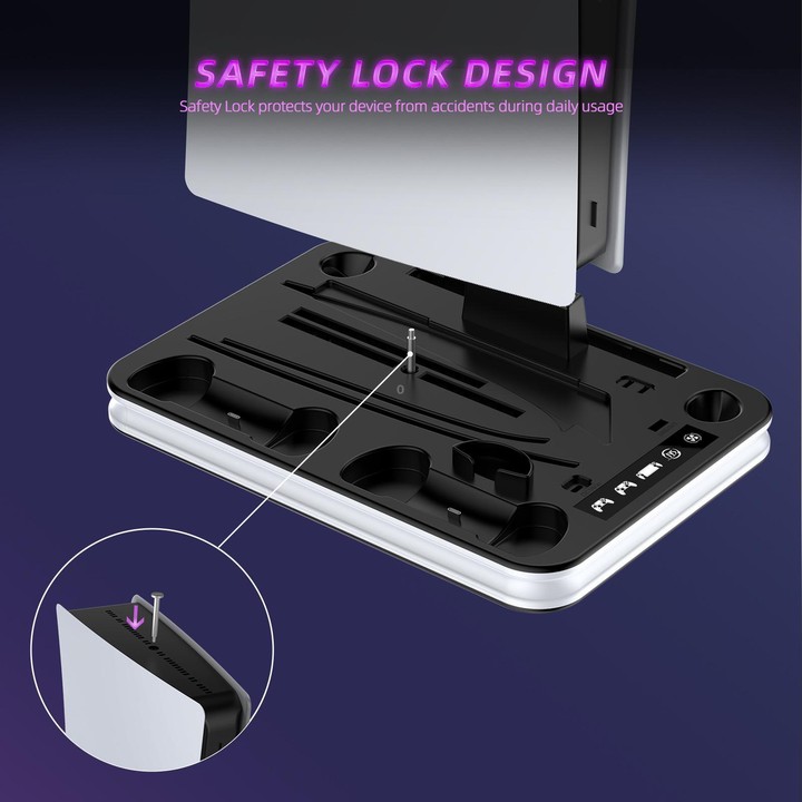JYS Charging Display Station for PS5/PS5 Slim/PS Portal Dual Controller Dock with Cooling Fan & Headphone Hook(Black White)