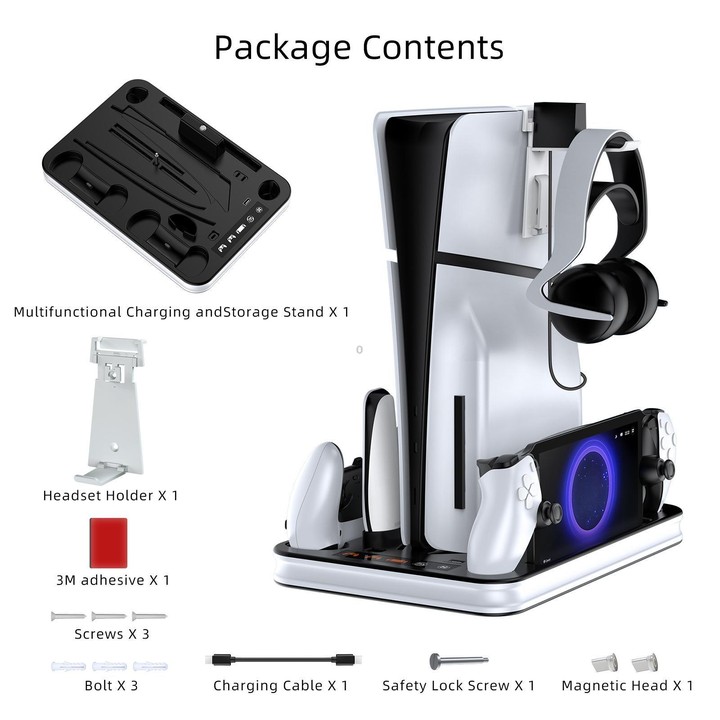 JYS Charging Display Station for PS5/PS5 Slim/PS Portal Dual Controller Dock with Cooling Fan & Headphone Hook(Black White)