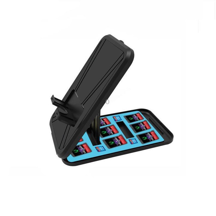 KJH Card Box Stand for Nintendo Switch 2 / Switch OLED / Lite Foldable Holder with 9 Game Card Slots & 4 SD Card Slots(Black Blu