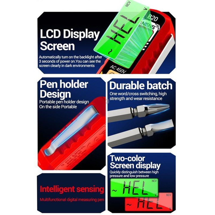 ANENG Multifunctional High-Precision Breakpoint Digital Display Test Pen(Black)