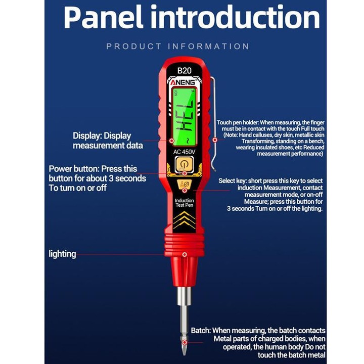ANENG Multifunctional High-Precision Breakpoint Digital Display Test Pen(Black)