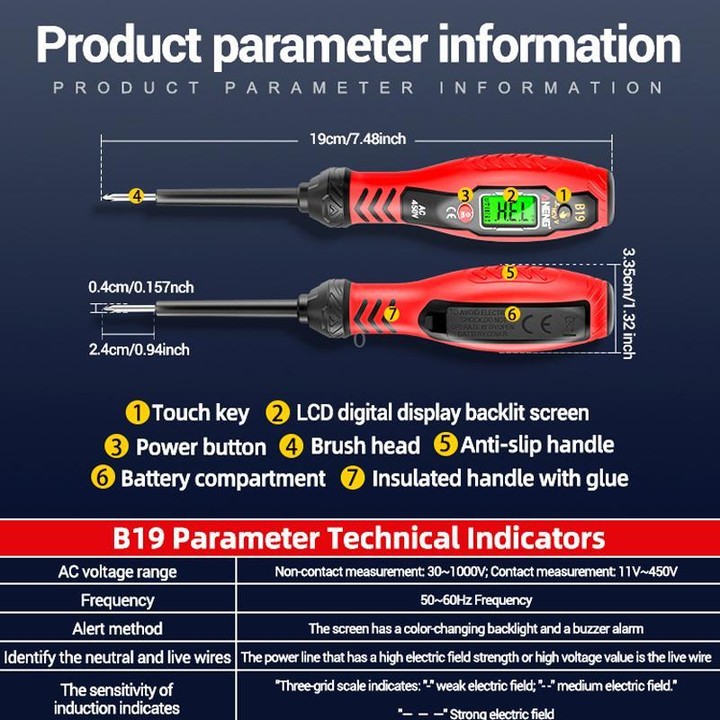 ANENG Digital Display High-Precision Intelligent Induction Test Pen(Red Cross Head)