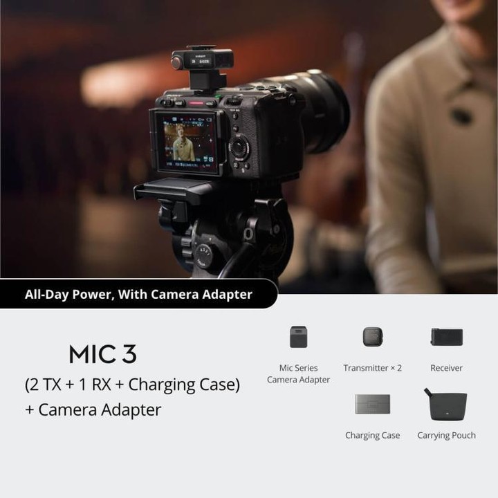 Original 2 TX + 1 RX + Charging Case + Camera Adapter For DJI Mic 3