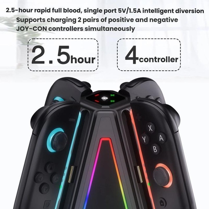 For Nintendo Switch 2 Joy-Con Controllers 4 In 1 Triangular Charging Base With RGB Light(Black)