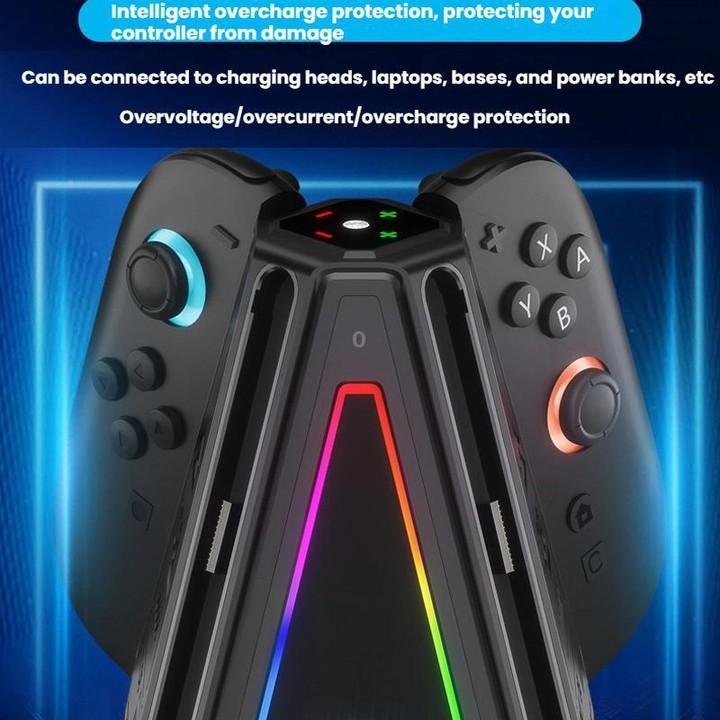 For Nintendo Switch 2 Joy-Con Controllers 4 In 1 Triangular Charging Base With RGB Light(Black)
