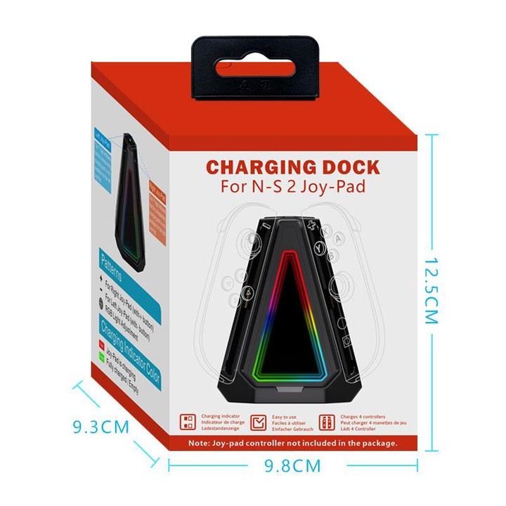 For Nintendo Switch 2 Joy-Con Controllers 4 In 1 Triangular Charging Base With RGB Light(Black)