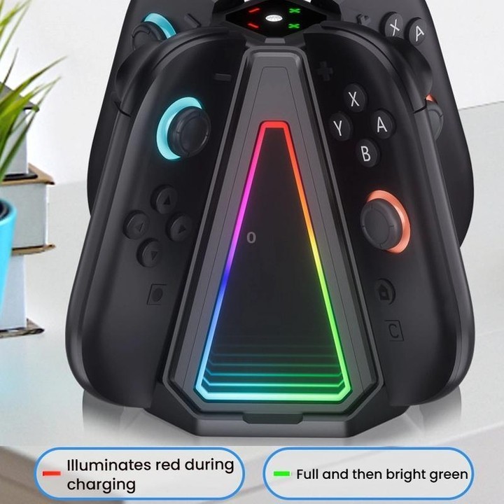For Nintendo Switch 2 Joy-Con Controllers 4 In 1 Triangular Charging Base With RGB Light(Black)