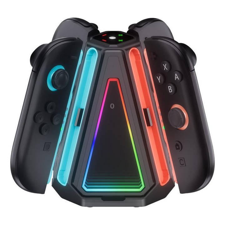 For Nintendo Switch 2 Joy-Con Controllers 4 In 1 Triangular Charging Base With RGB Light(Black)