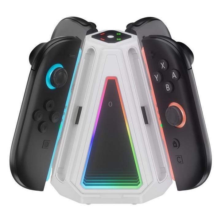 For Nintendo Switch 2 Joy-Con Controllers 4 In 1 Triangular Charging Base With RGB Light(White)