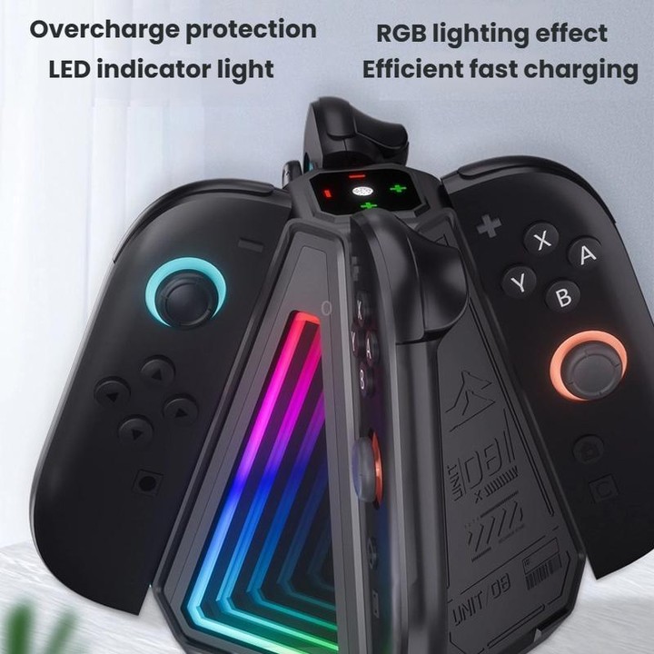 For Nintendo Switch 2 Joy-Con Controllers 4 In 1 Triangular Charging Base With RGB Light(White)
