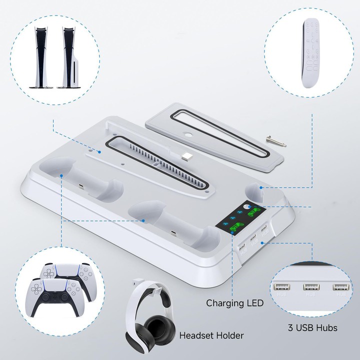 For PS5 Pro / PS5 Slim / PS5 Multifunctional Cooling Base With Dual Handle Charging Dock, Style: YH66 Black White