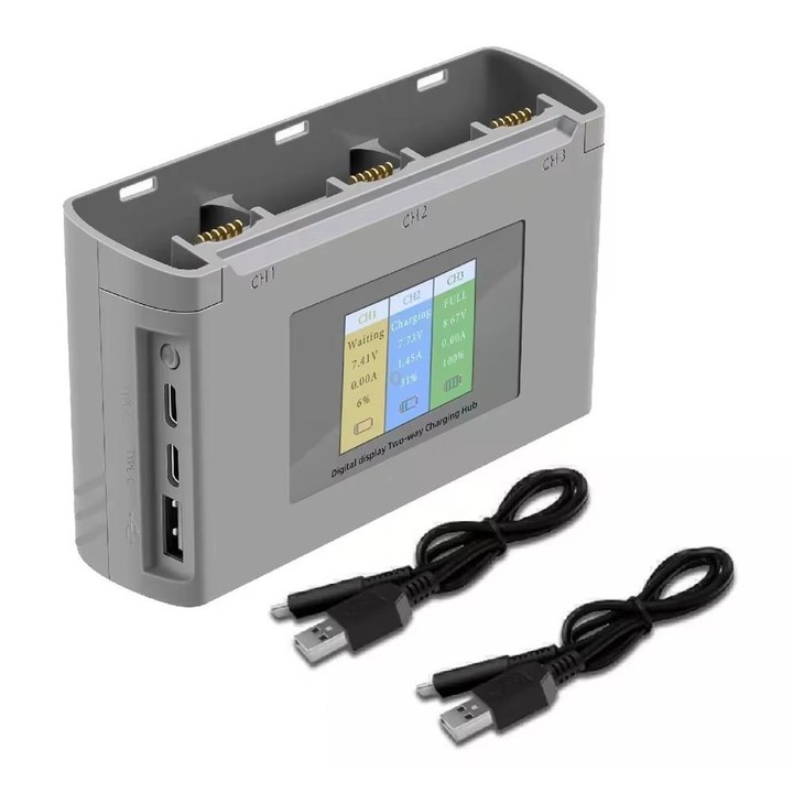 For DJI Mini 2 SE/Mini 2/Mini 4K YX 3-way Battery Charging Hub With Color Screen(Gray)