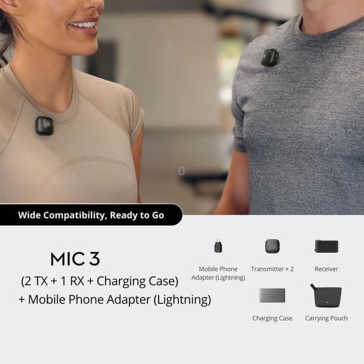 Original 2 TX + 1 RX + Charging Case + 8 Pin Phone Adapter For DJI Mic 3