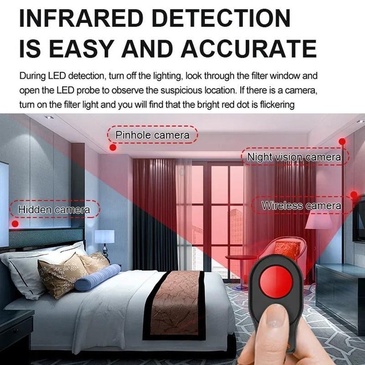 Hotel Anti-Sneak Camera Surveillance Camera Detector Infrared Detection+Laser Detection+Vibration Alarm(Black)