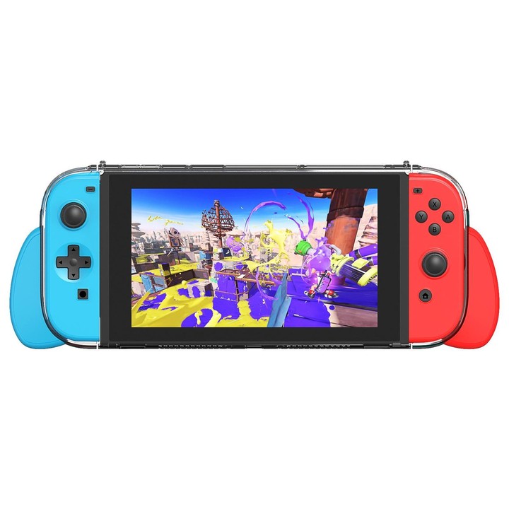 For Nintendo Switch 2 Split Design Crystal PC Protective Case with 3 Sizes Ergonomic Grips Clear+ Red Blue