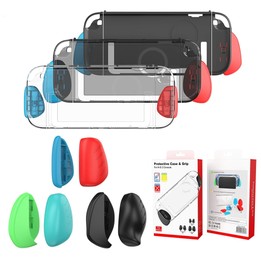 For Nintendo Switch 2 Split Design Crystal PC Protective Case with 3 Sizes Ergonomic Grips Clear Black+Black