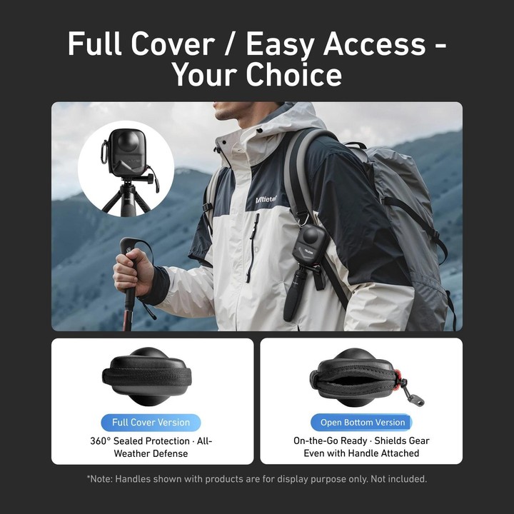 TELESIN Open Bottom PU Carrying Case for DJI Osmo 360 Camera Protective Pouch with Carabiner Clip