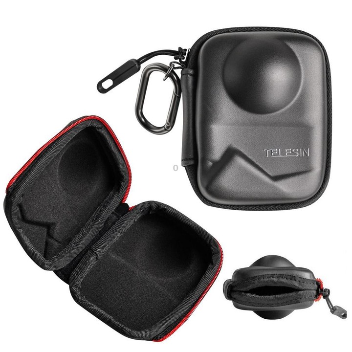 TELESIN Open Bottom PU Carrying Case for DJI Osmo 360 Camera Protective Pouch with Carabiner Clip