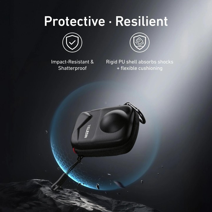 TELESIN Open Bottom PU Carrying Case for DJI Osmo 360 Camera Protective Pouch with Carabiner Clip