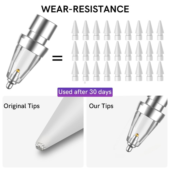 2pcs AhaStyle WG155 Replaceable Durable Metal Pen Tip, For Apple Pencil Pro / USB-C / 2 / 1